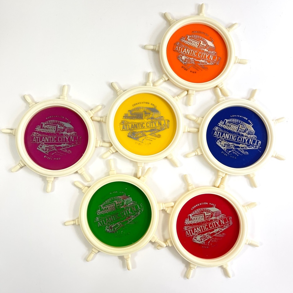 Atlantic City ‘Convention Hall’ Nautical Themed Souvenir Coasters ~ Set of 6